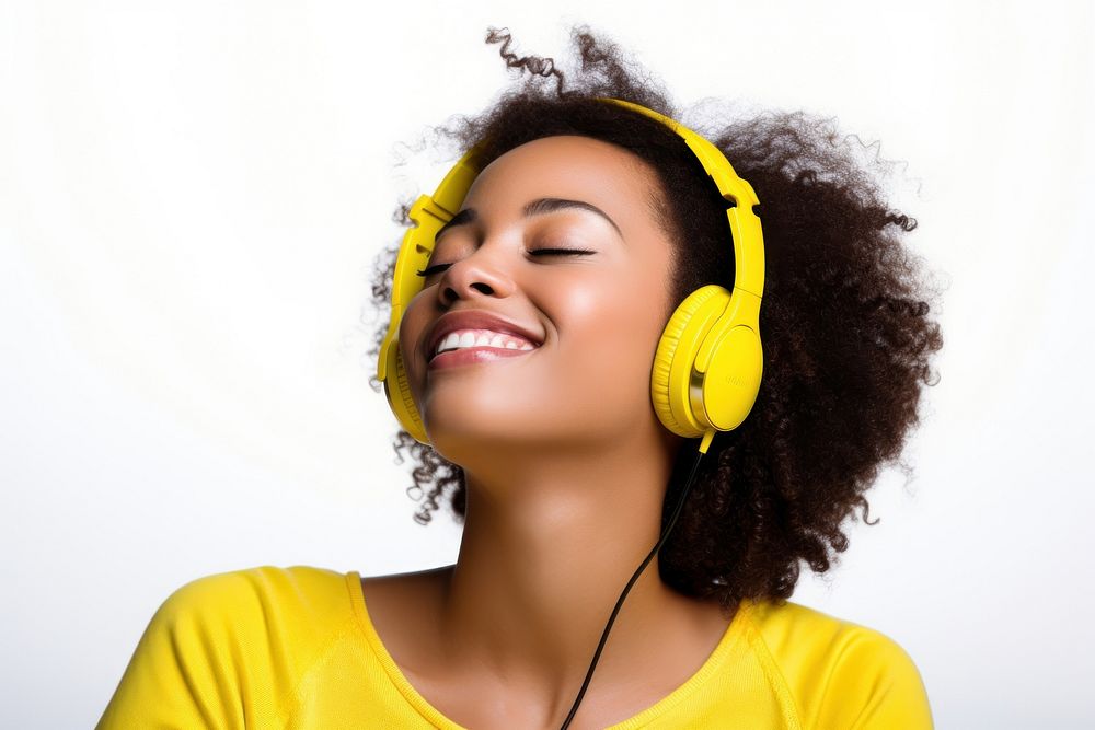 Young african headphones listening headset.