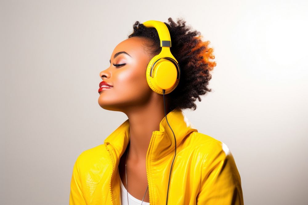 Young african headphones listening portrait.