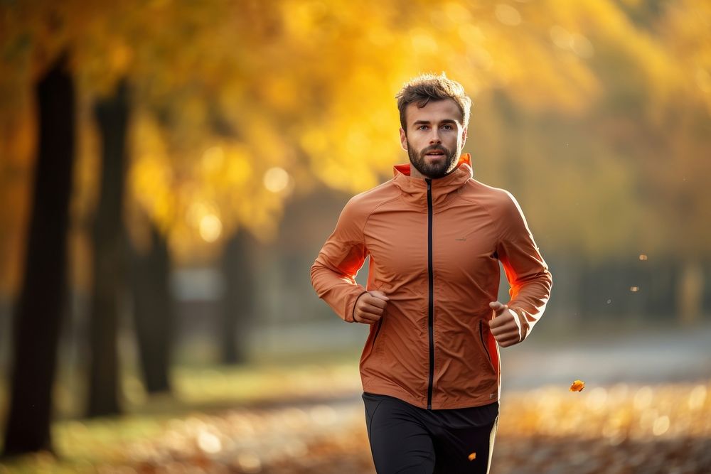 Man running autumn jogging adult.