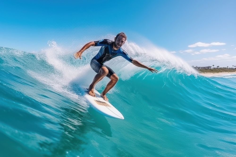 Man surfer surfing sea recreation surfboard.