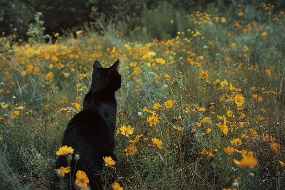 Cat flower meadow outdoors.
