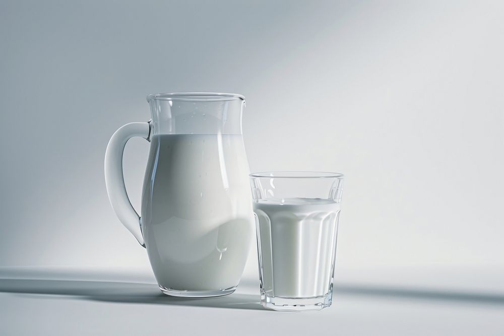 Glass and pitcher of milk drink white jug.