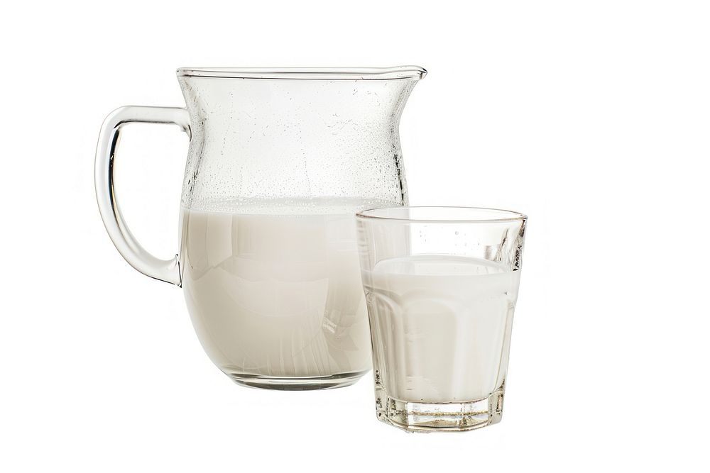 Glass and pitcher of milk drink white jug.