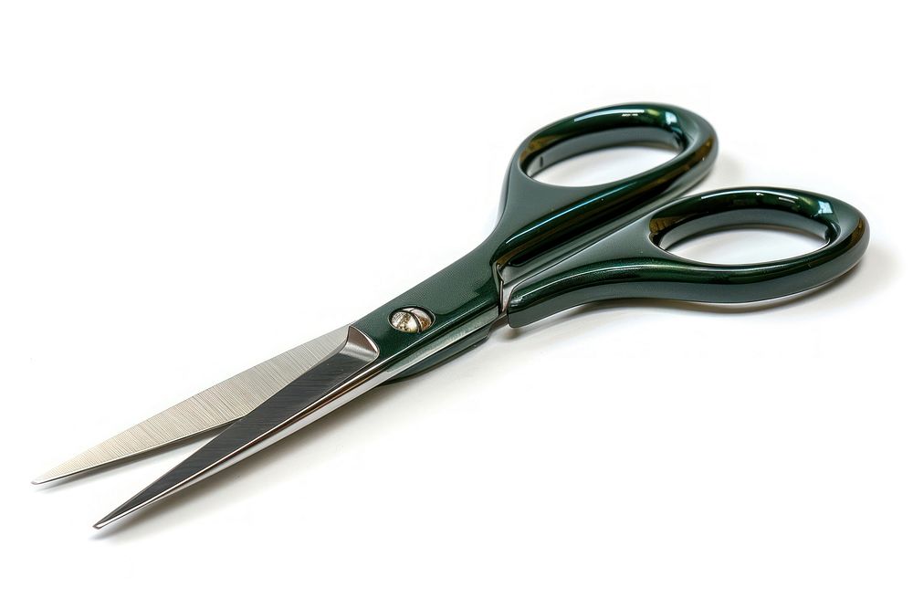 Green scissors blade white background equipment.