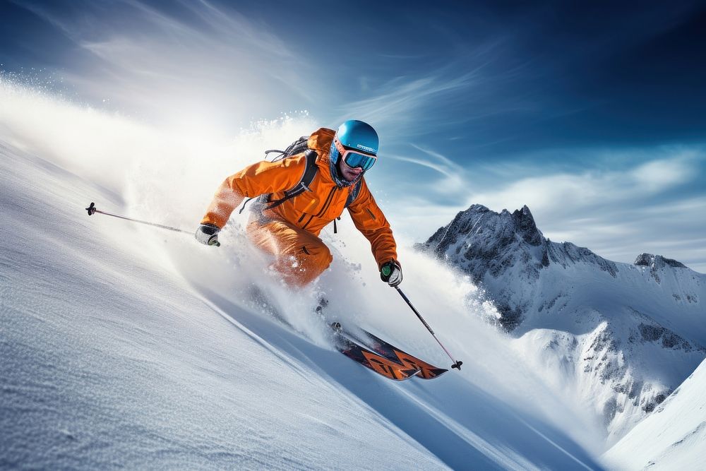 Skier in high mountains recreation outdoors nature.