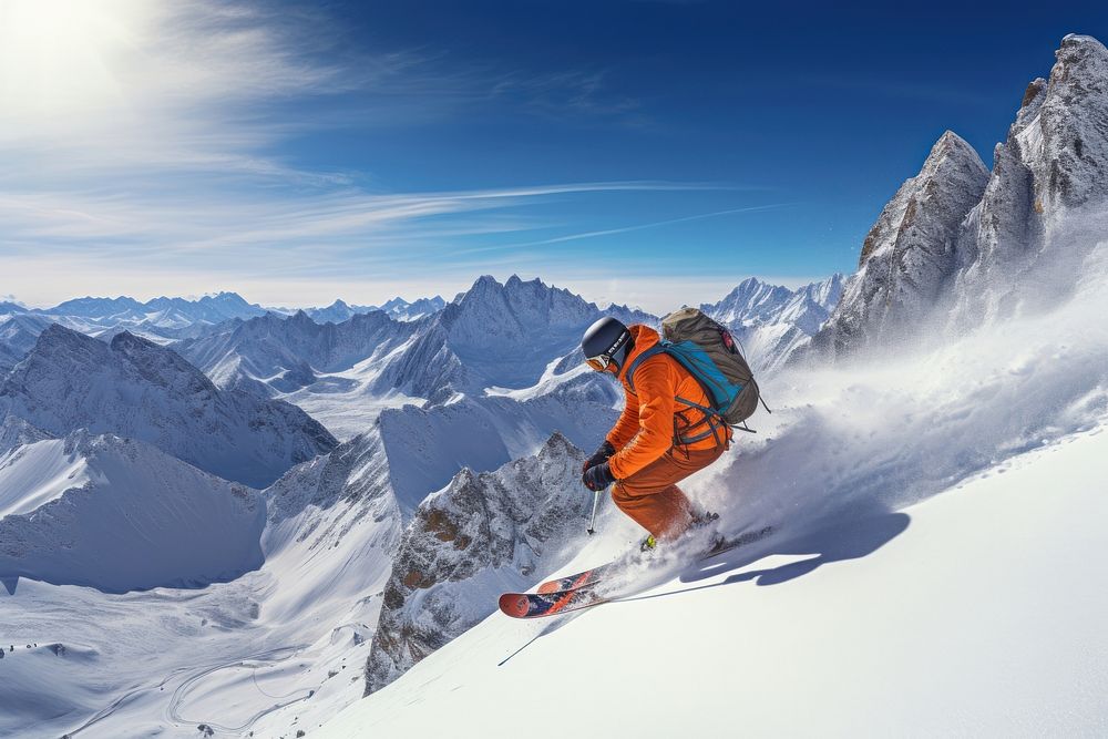 Skier in high mountains recreation outdoors nature.