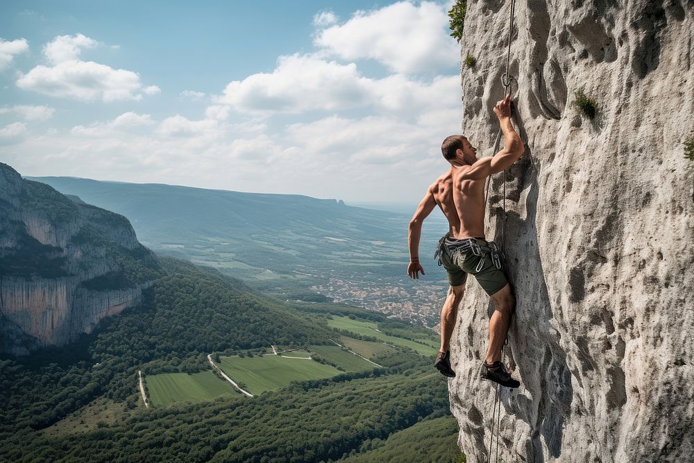 Man climbing recreation adventure outdoors.