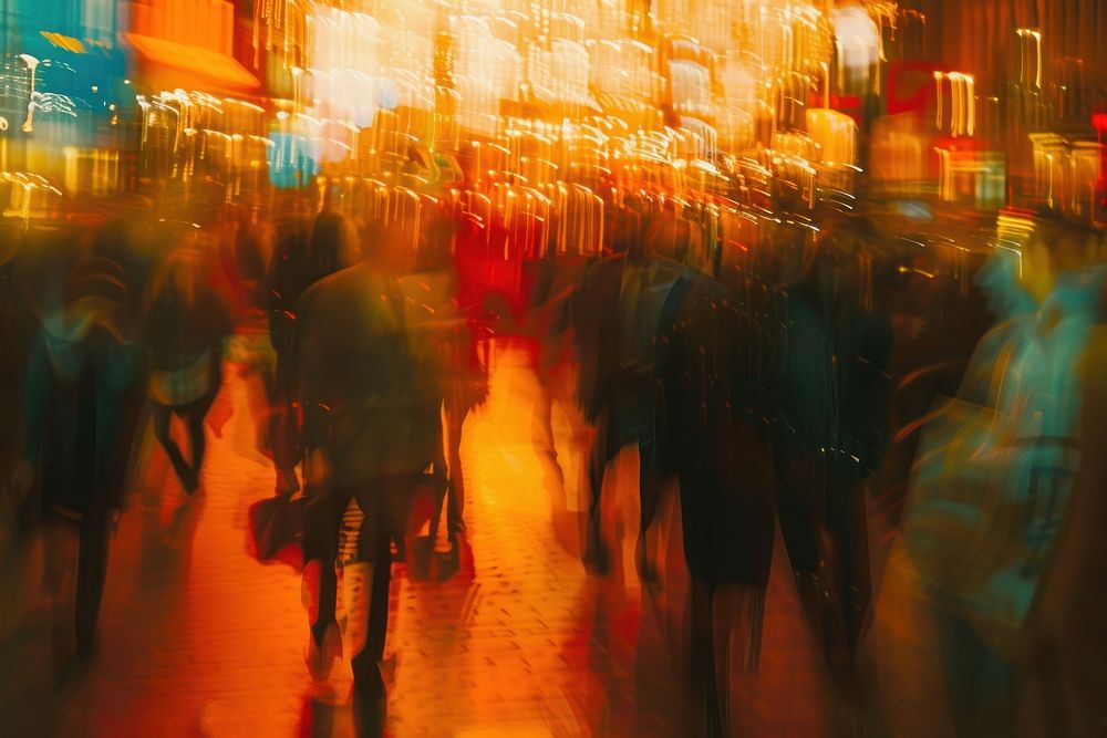 Blurred crowd street outdoors walking.