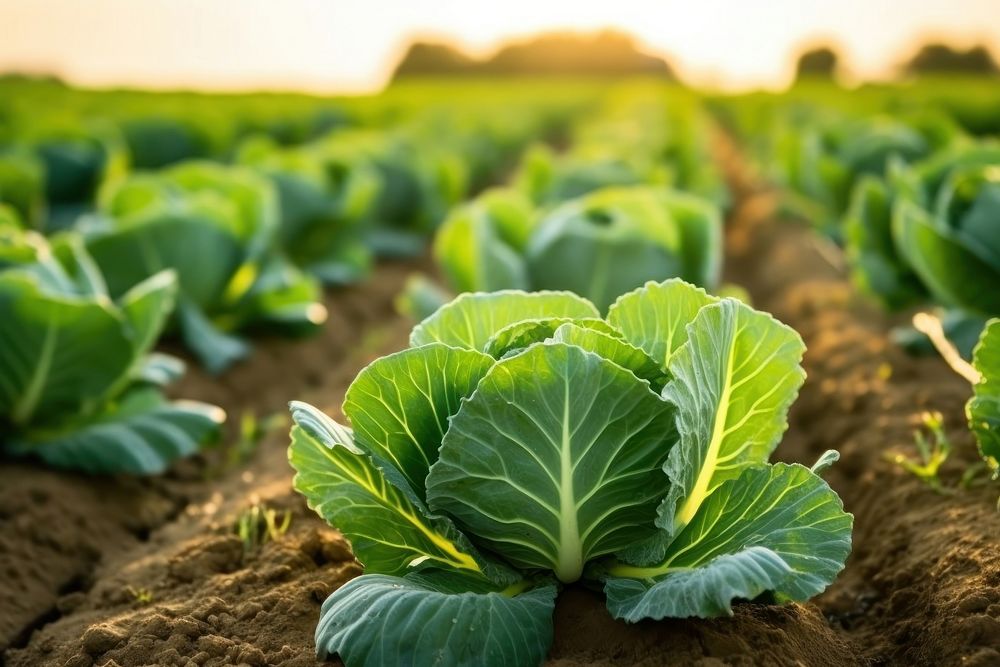Cabbage vegetable plant field.
