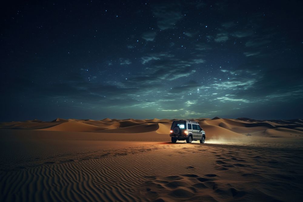 Vehicle at desert night outdoors nature.