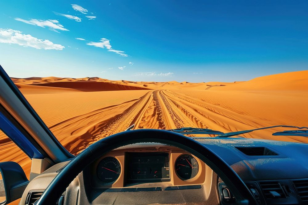 Vehicle at desert sky outdoors horizon.