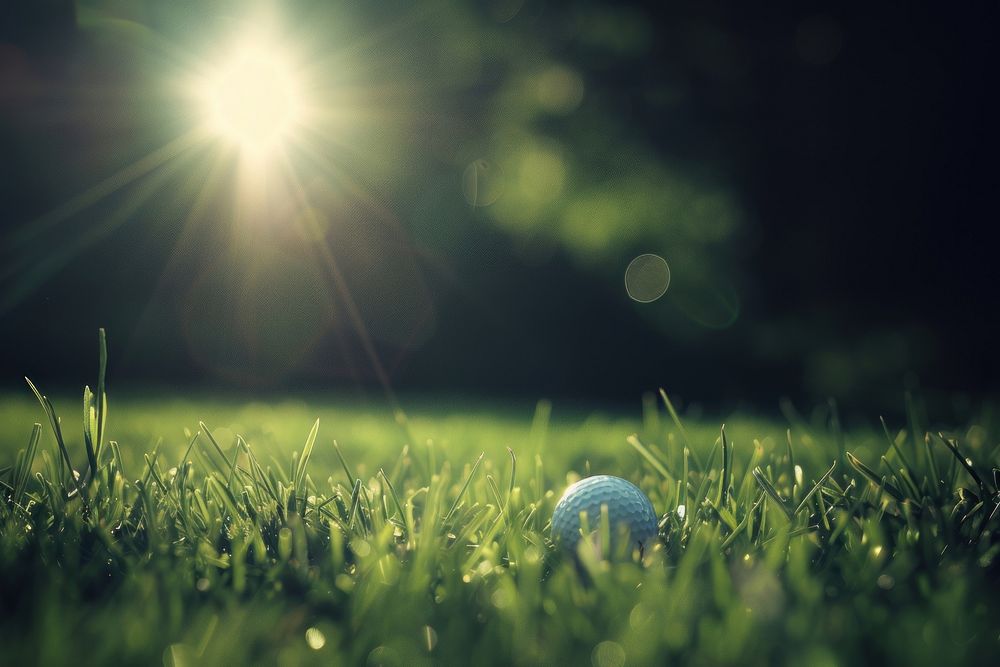Golf ball grass grassland sunlight.