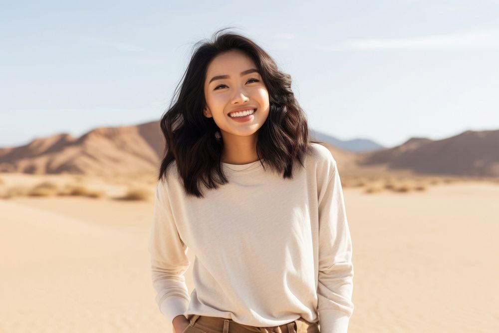 Woman standing at desert outdoors nature smile.