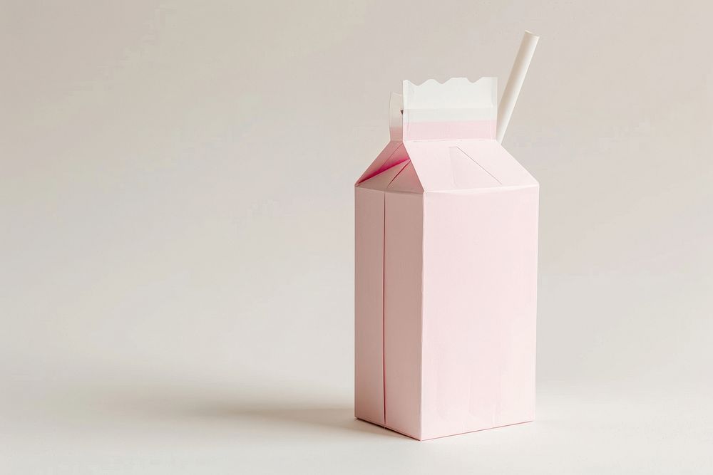 Milk carton with tube milk paper pink.