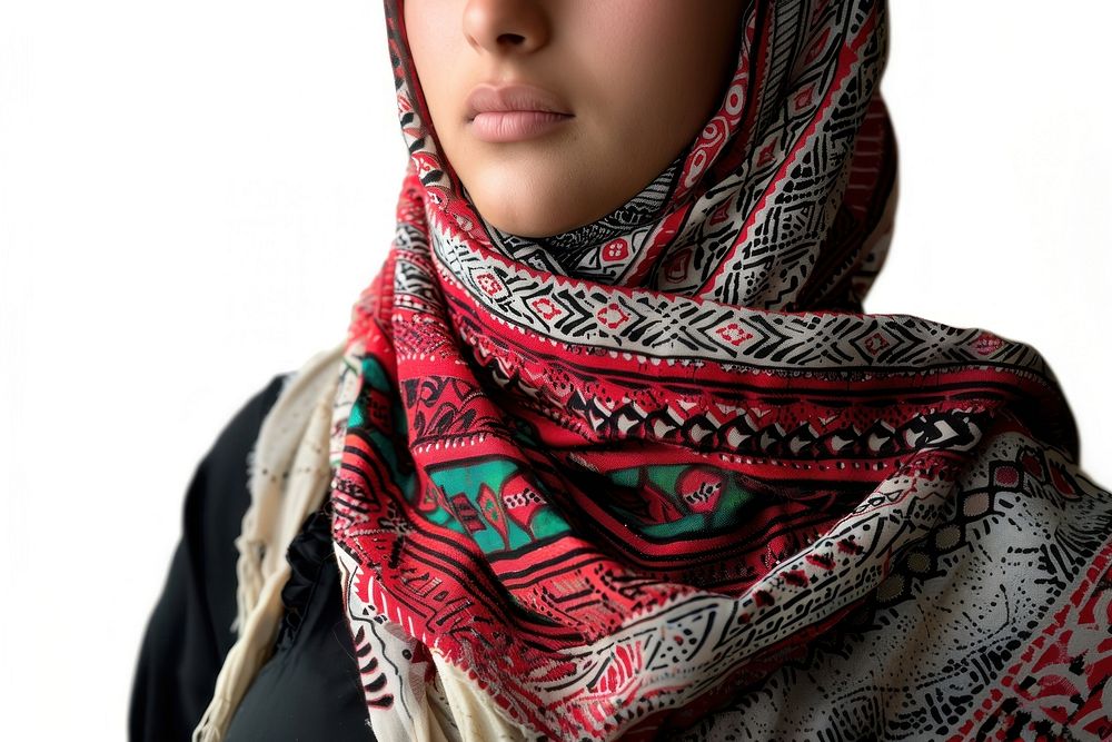 Palestine woman scarf white background midsection.
