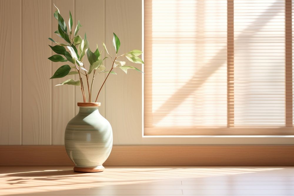 Wooden floor window plant vase.