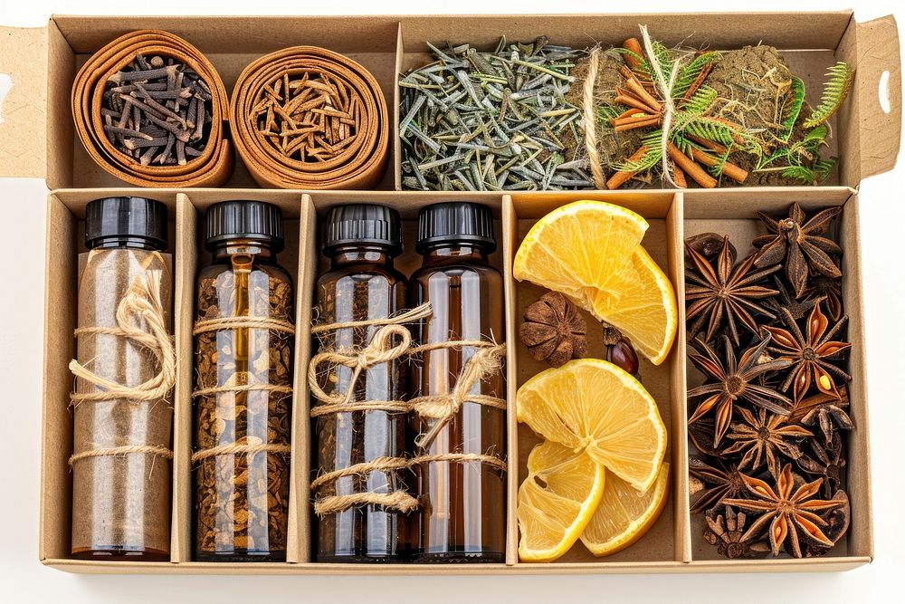 Skin care box spice food arrangement.