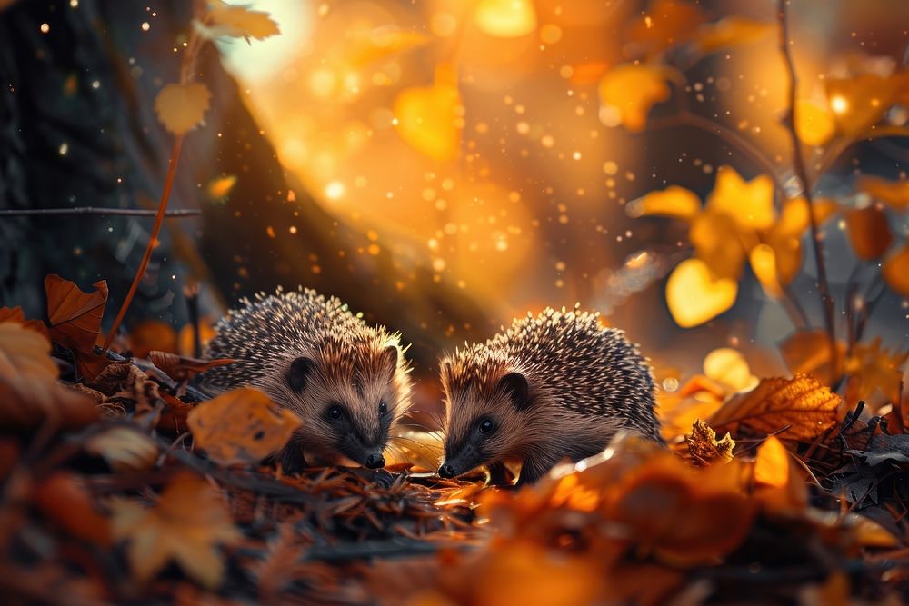 Hedgehogs autumn animal yellow.