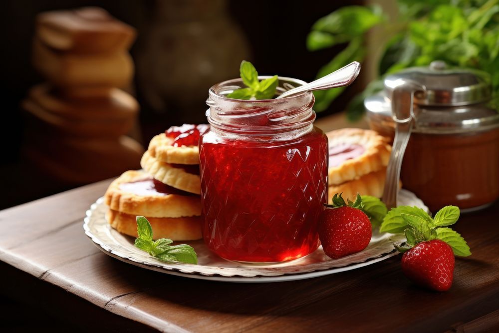 Cookie strawberry ketchup food.