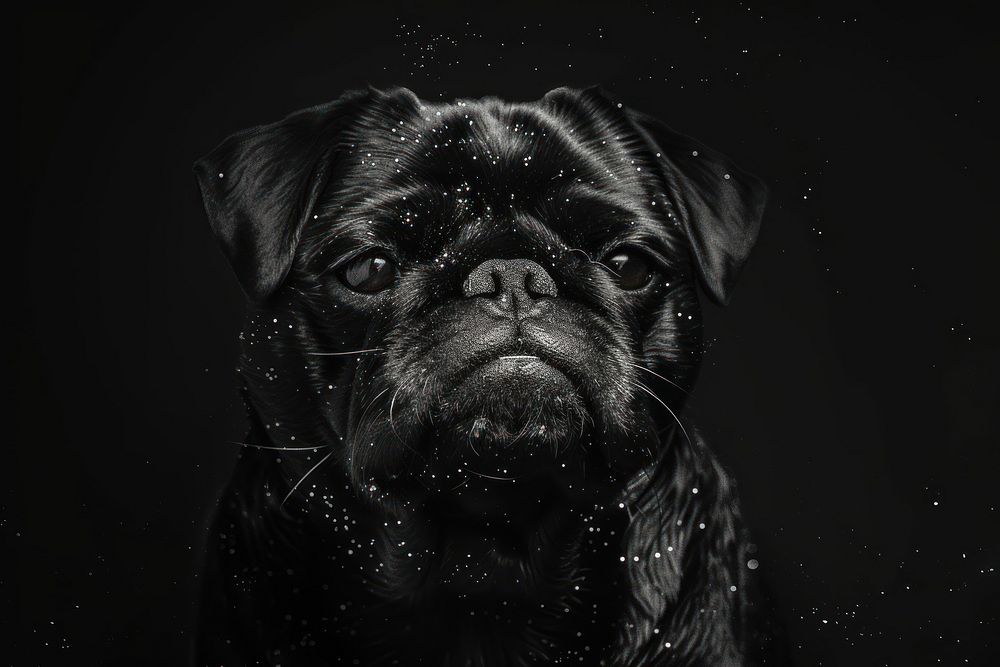 Pug sparkle light glitter black animal mammal.