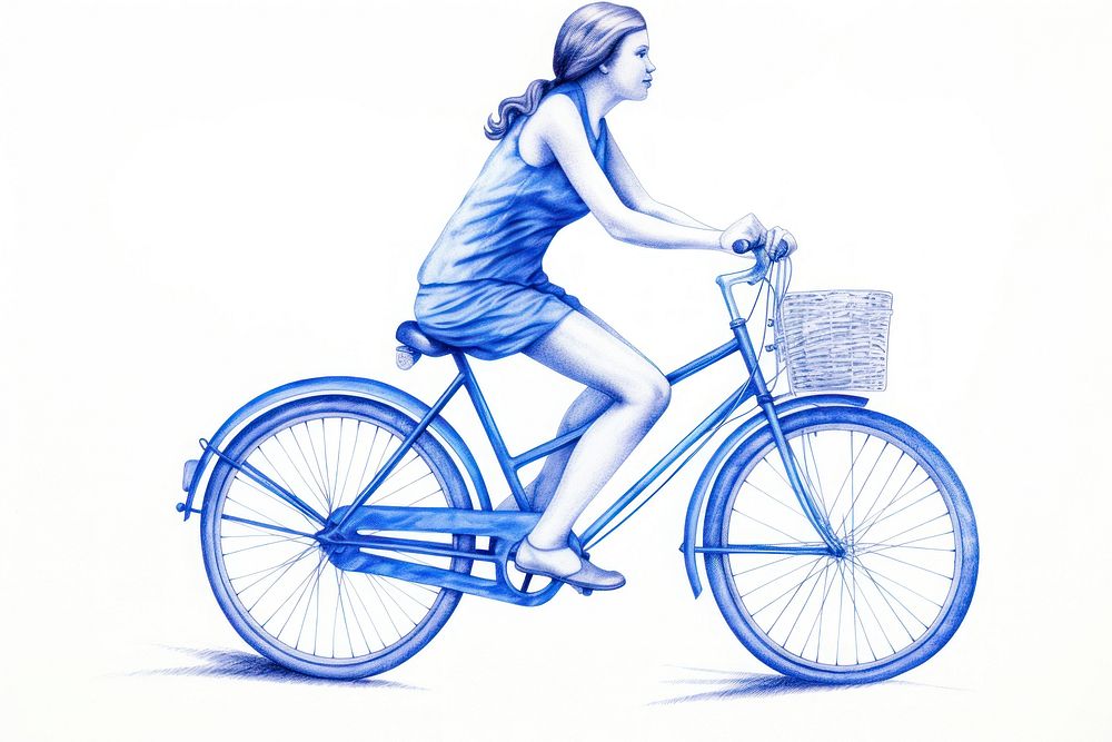 Girl riding bicycle vehicle cycling drawing.