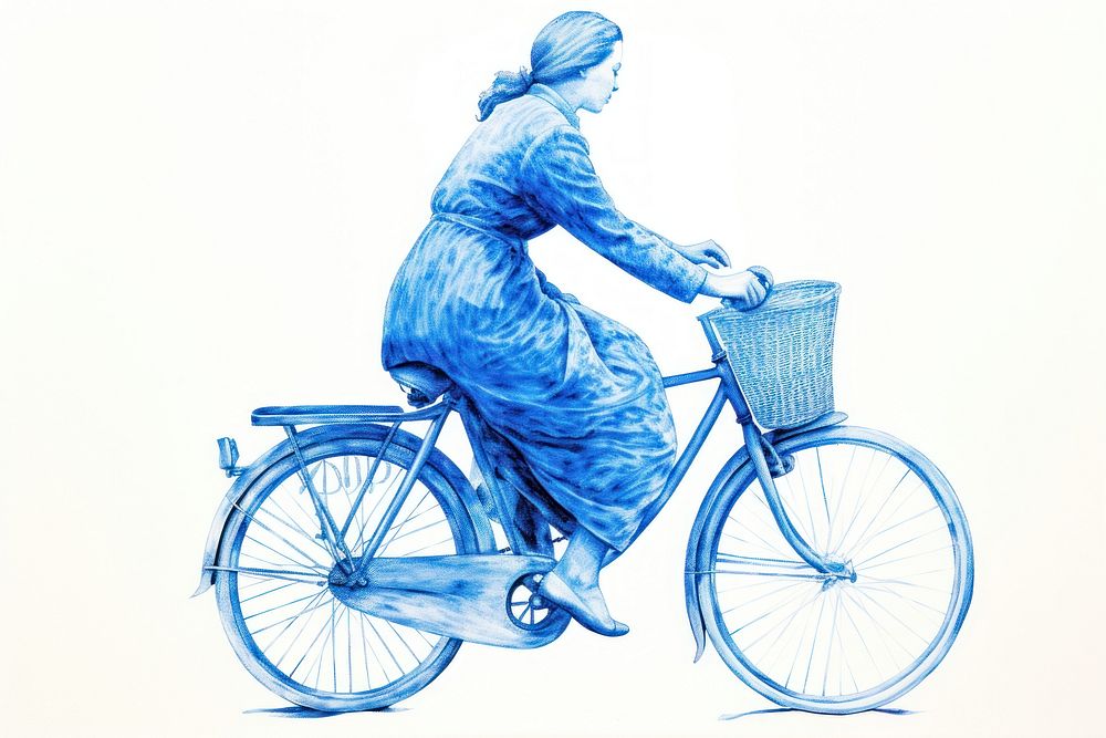 Woman riding bicycle vehicle cycling drawing.