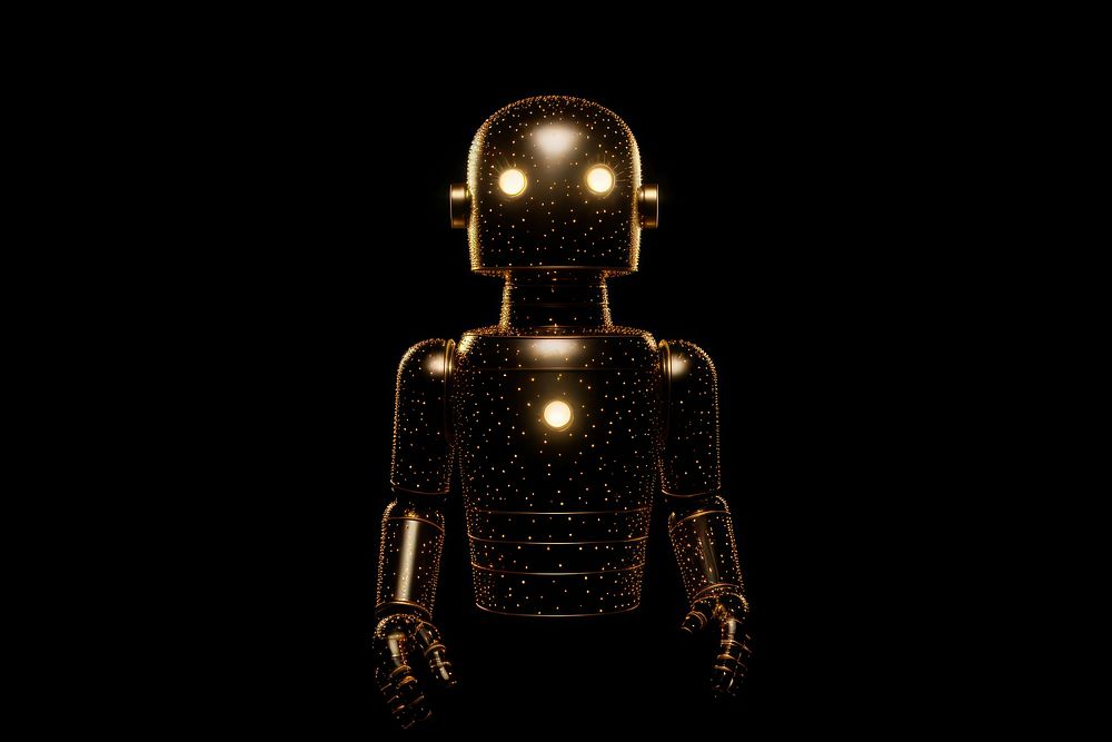 Robot shape sparkle light glitter black black background futuristic.