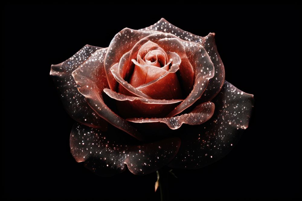 Rose sparkle light glitter flower plant black background.