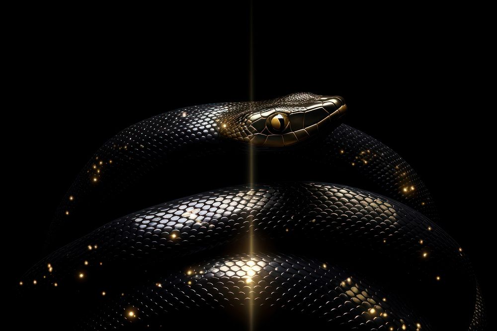 Snake sparkle light glitter black gold black background.