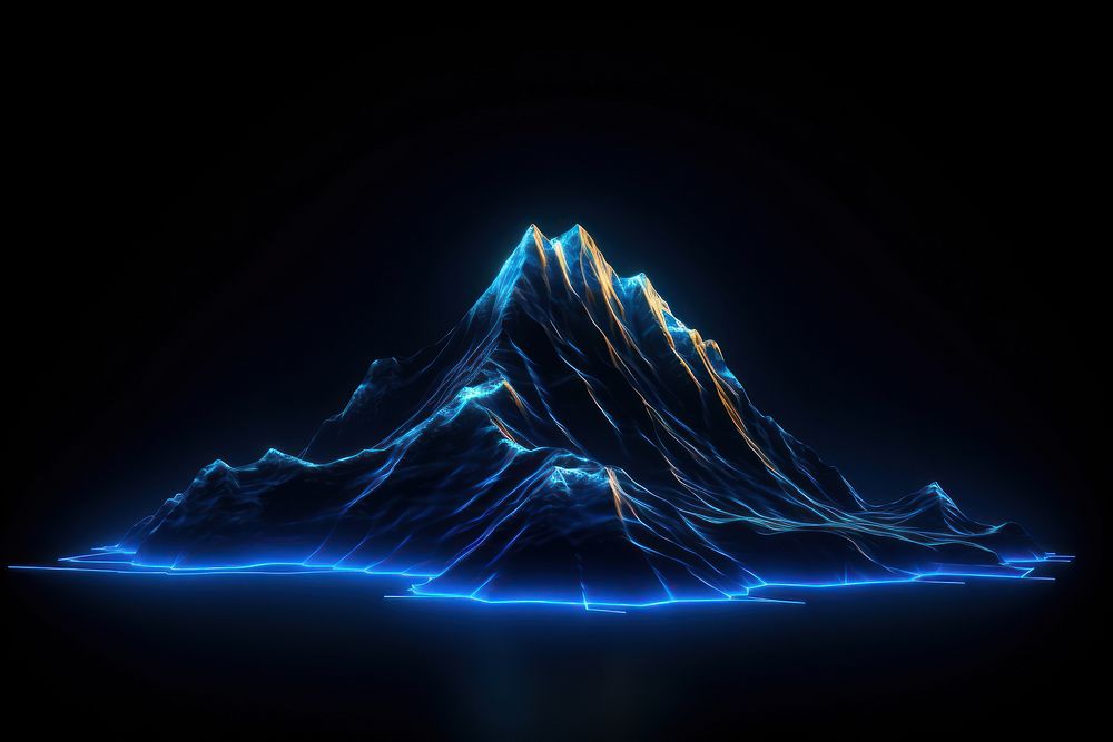 3d render of glowing mountain lightning nature night.
