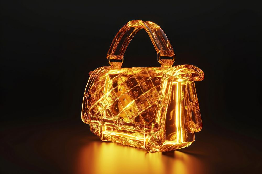 3d render of glowing purse handbag jewelry black background.