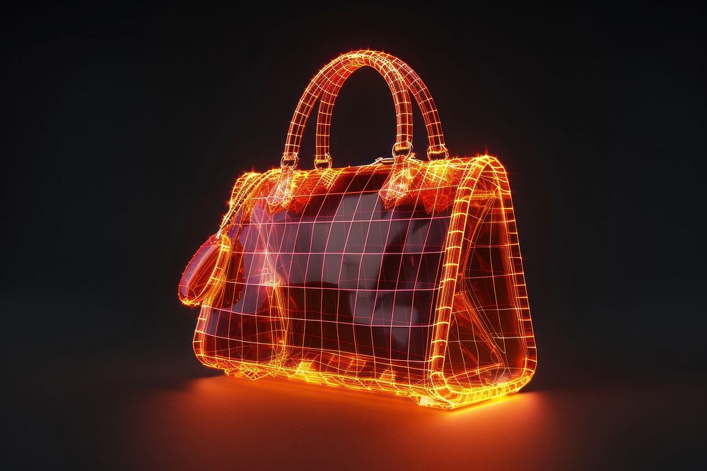 3d render of glowing purse handbag black background illuminated.