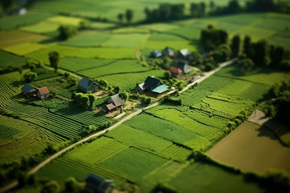 Farmland tilt-shift outdoors building.