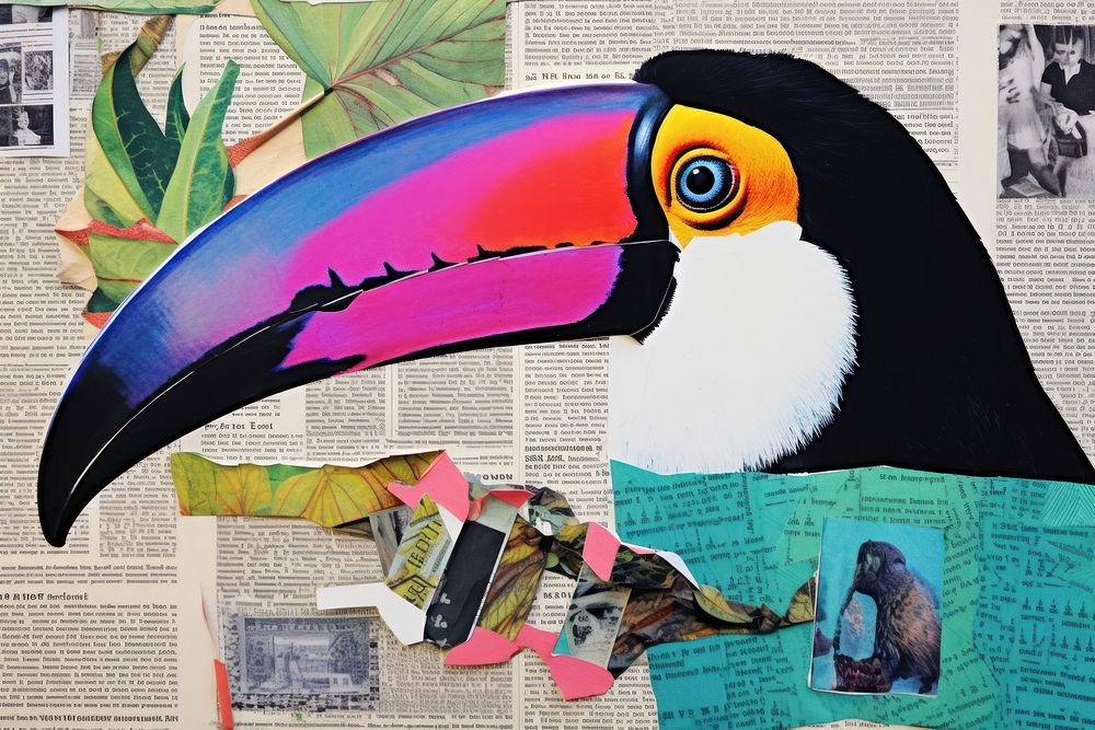 Toucan on newspaper animal bird beak.