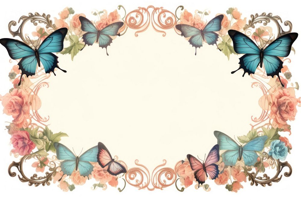 Vintage butterfly square frame pattern white background invertebrate.
