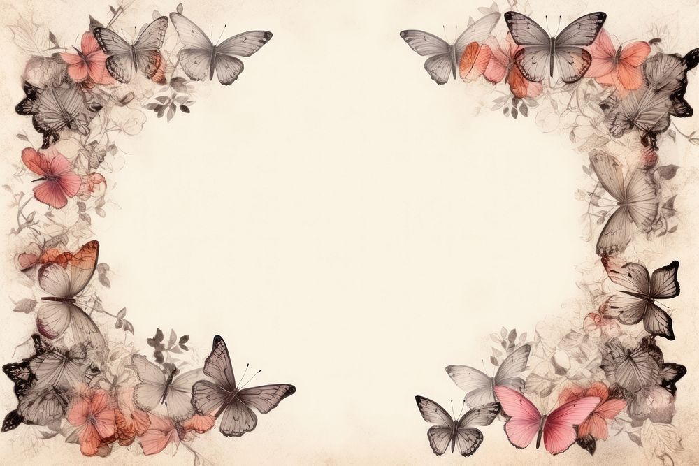 Vintage butterfly square frame backgrounds pattern flower.