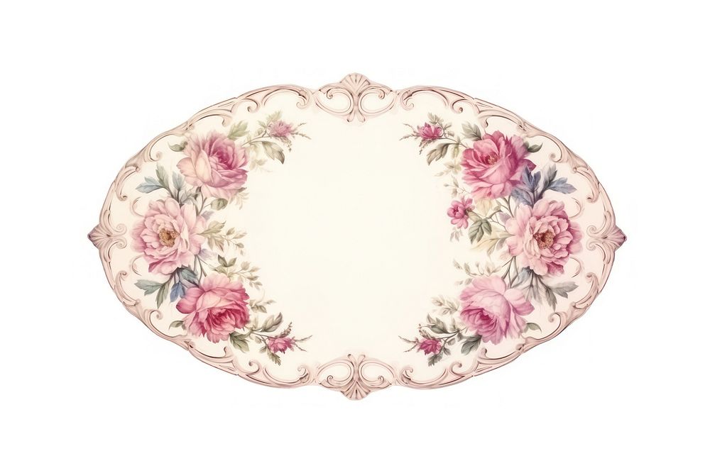Vintage flowers oval frame porcelain pattern plate.