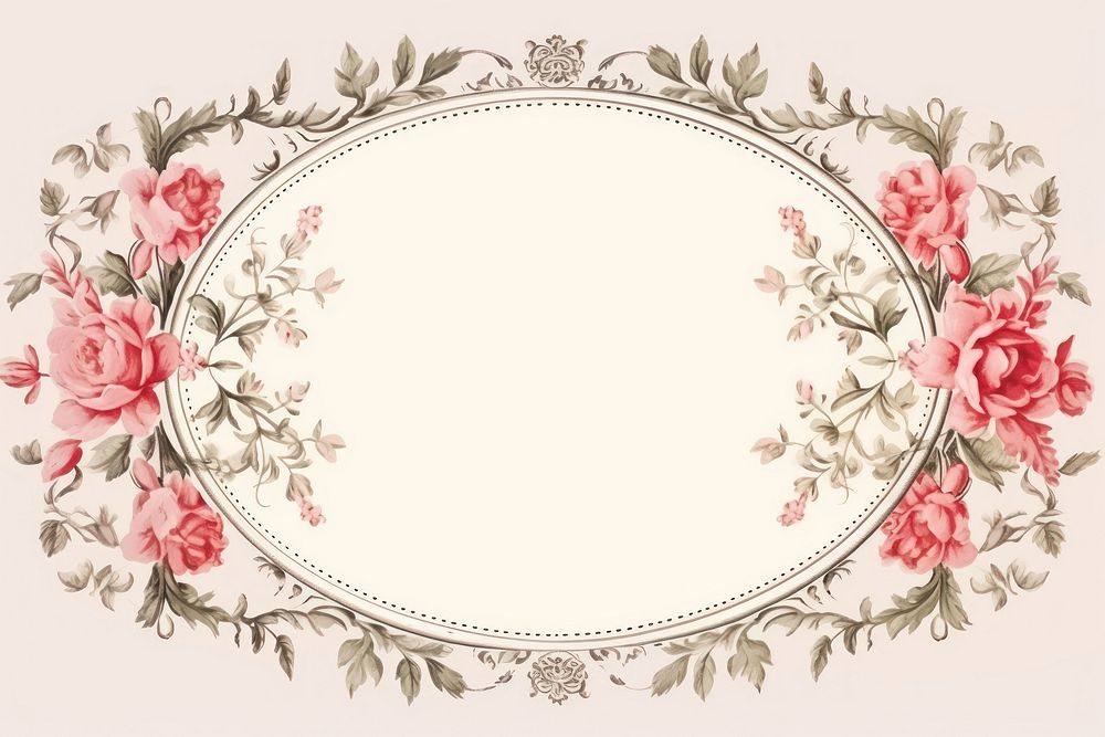 Vintage flowers oval frame pattern plant decoration.