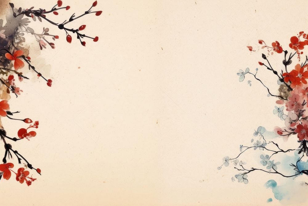 Vintage frame of japanese arts backgrounds painting flower.