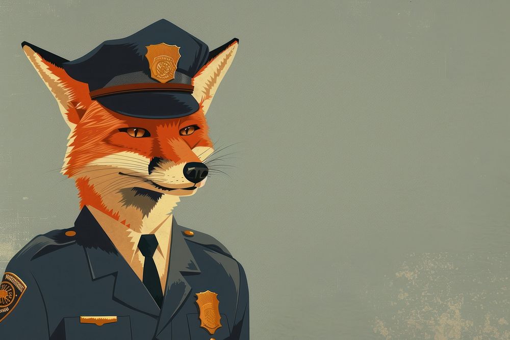 Fox character in police uniform cartoon mammal representation.