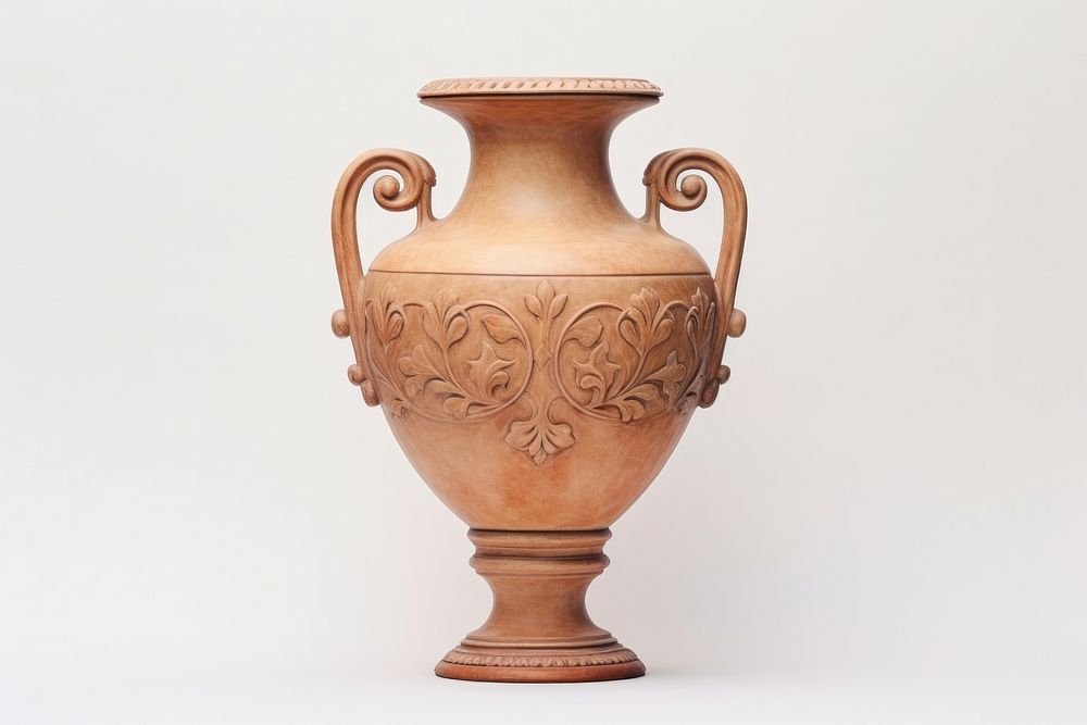 Clay vase pottery urn white background.