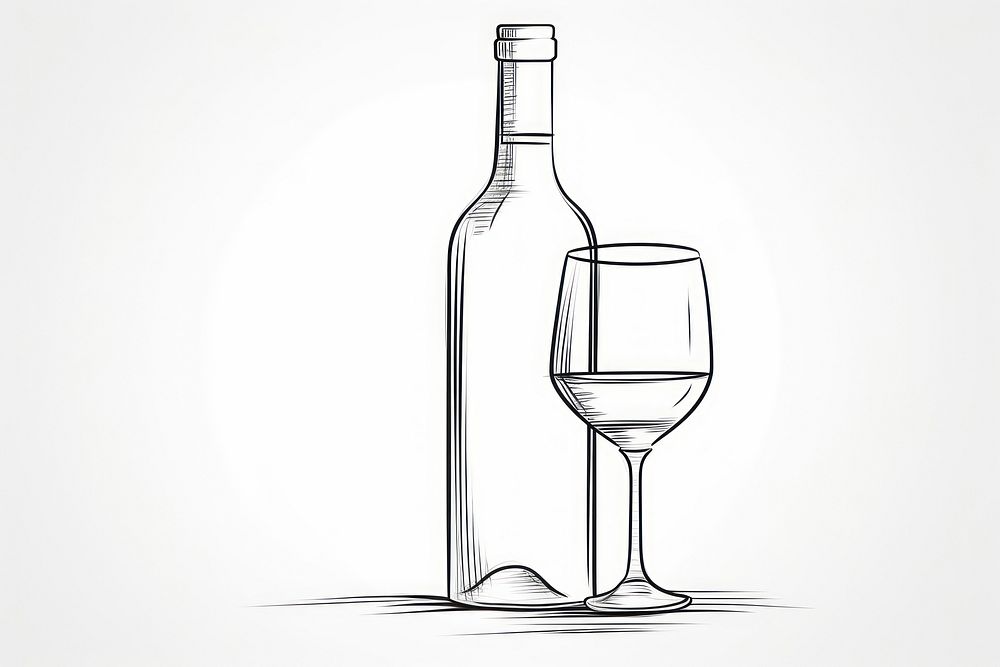 Wine bottle sketch glass drink.