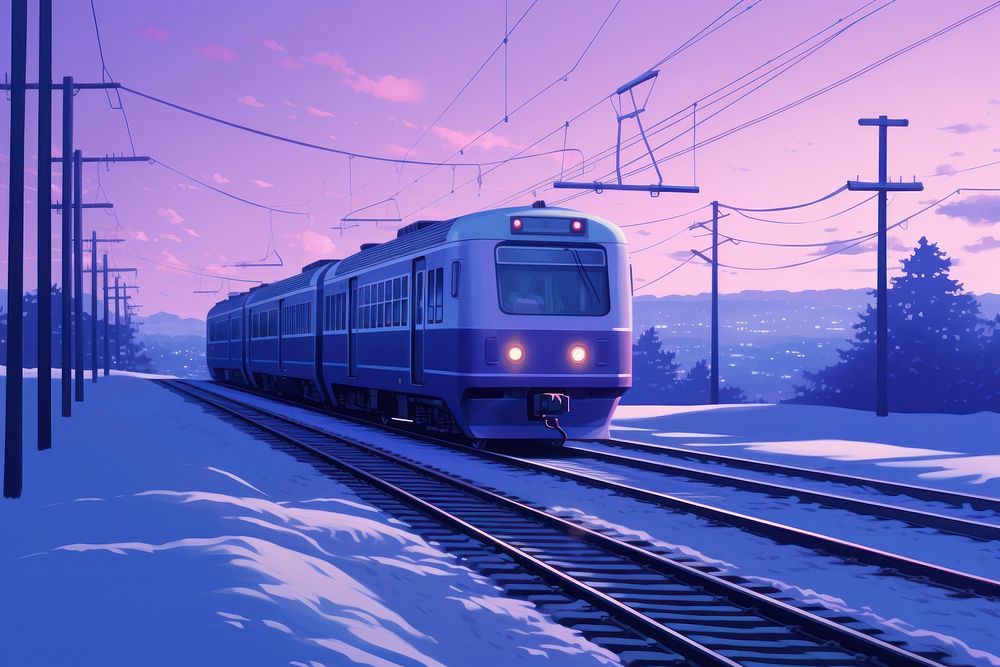 Train in winter snow locomotive vehicle railway.
