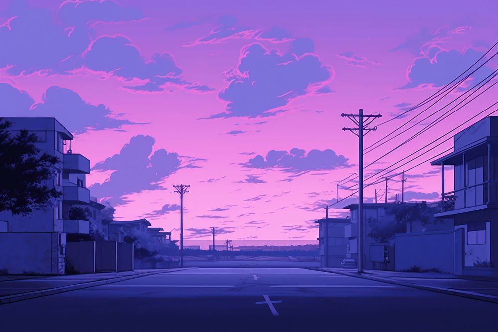 An empty street outdoors purple road.