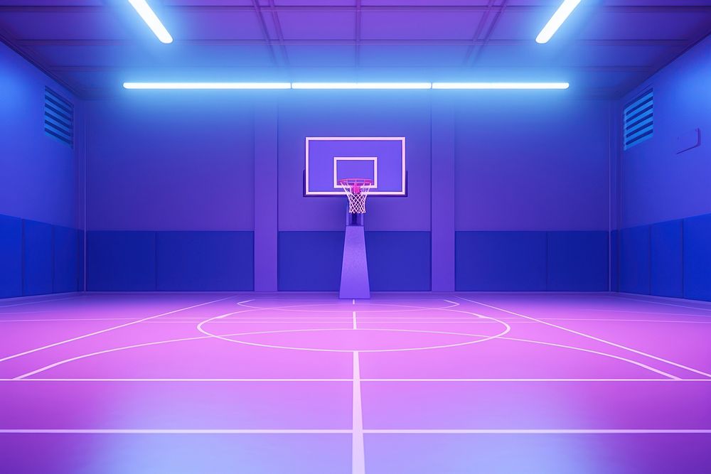Basketball court sports purple blue.