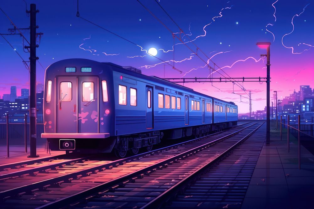 Late night train ride vehicle railway transportation.