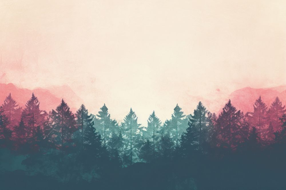 Forest cyan and magenta backgrounds outdoors.