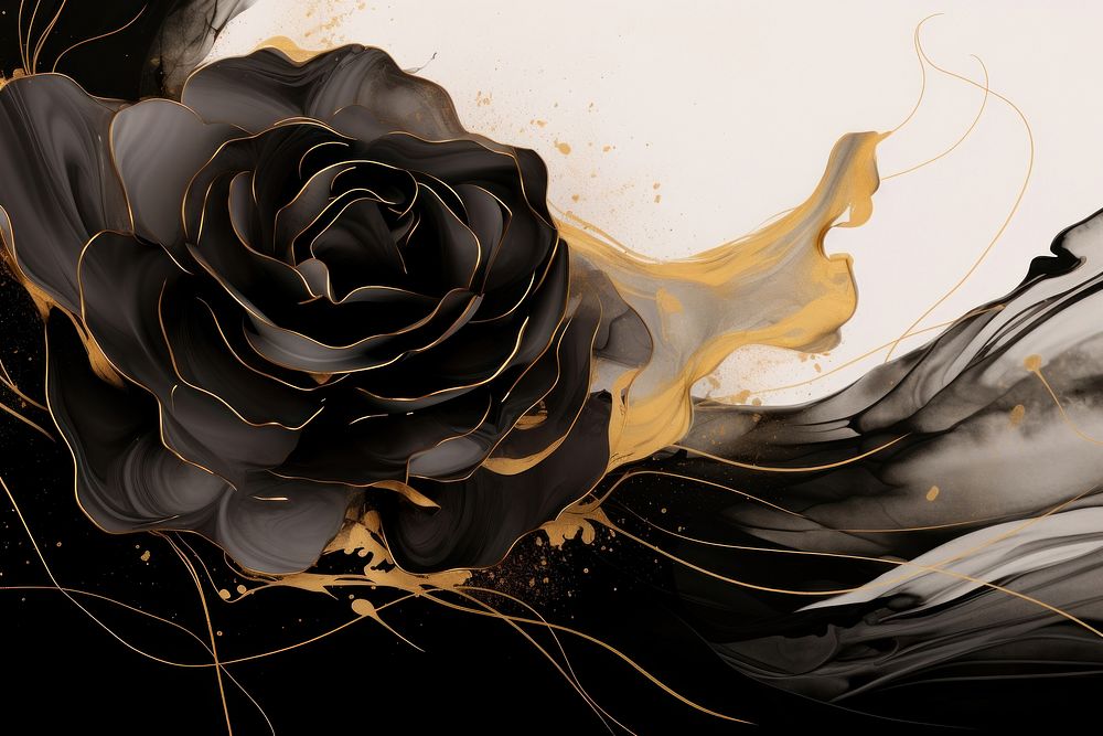 Black rose and gold abstract pattern flower.