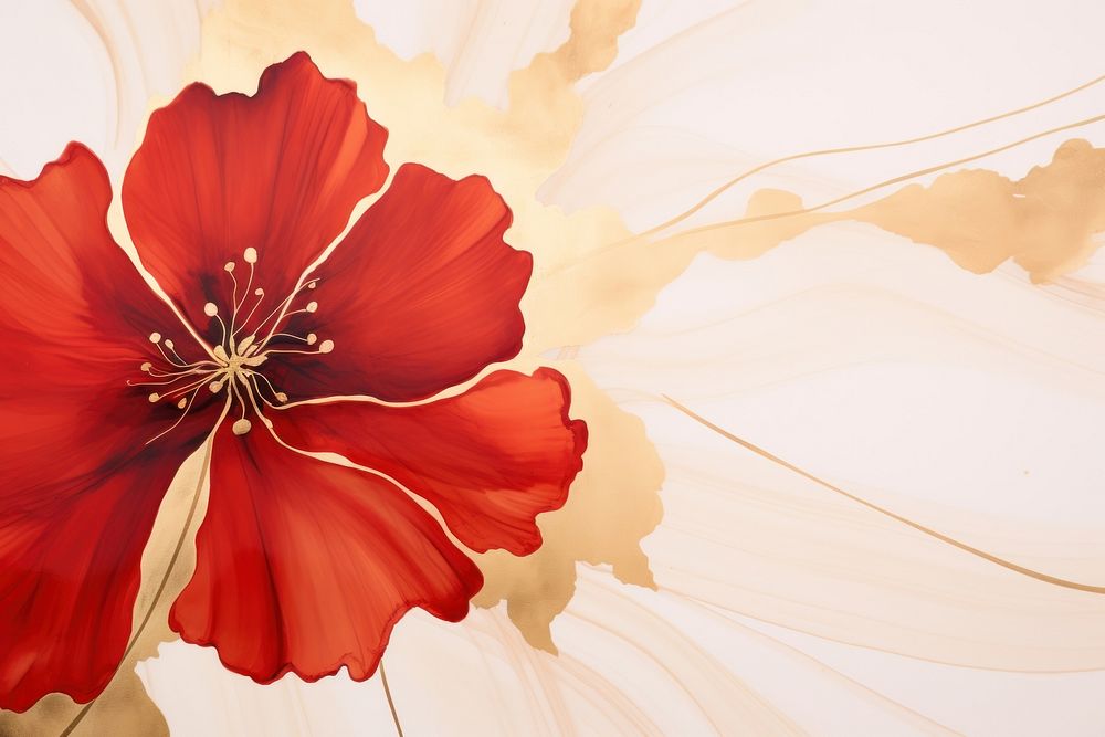 Red flower and gold backgrounds hibiscus abstract.