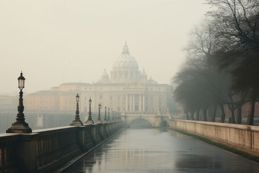 A foggy day in Rome architecture building outdoors.
